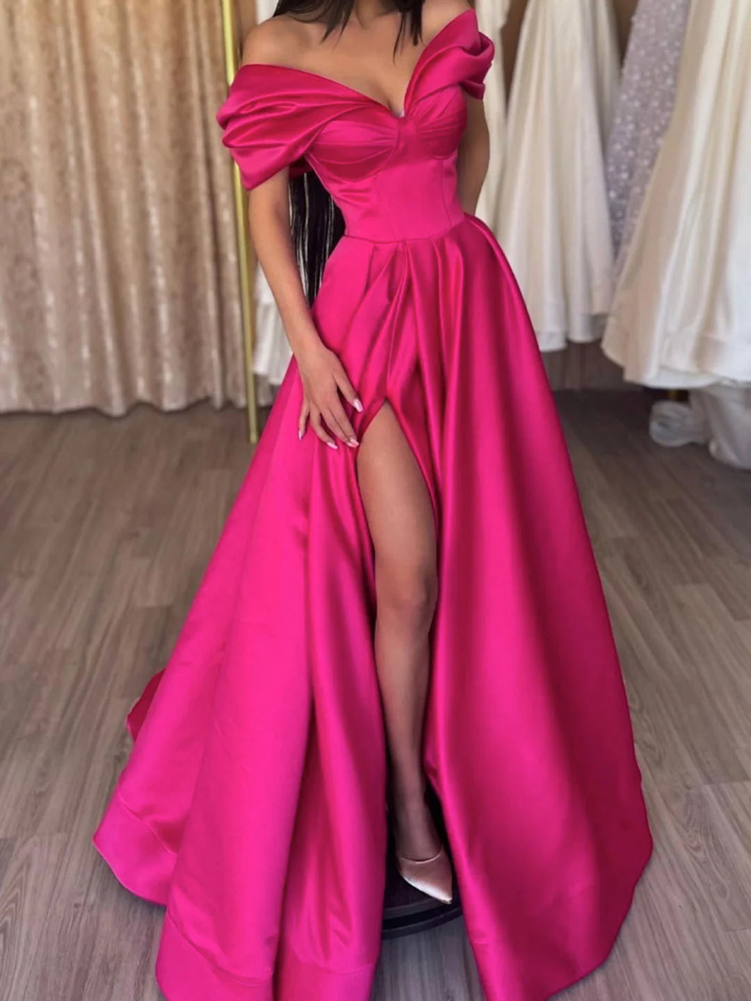 Wholesa A-Line Off The Shoulder Long Prom Dresses