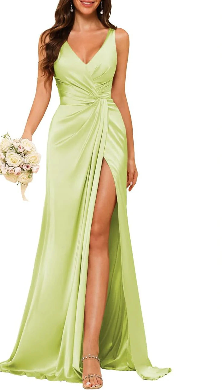 Wholesa A Line V Neck Sleeveless Floor-Length Bridesmaid Dresses