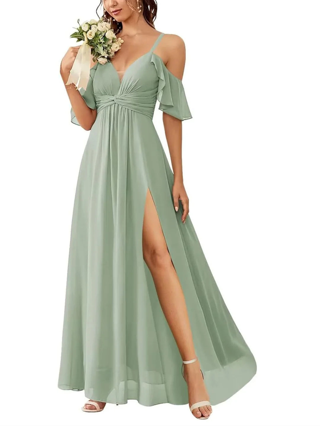 Wholesa A Line Off-The-Shoulder Floor-Length Bridesmaid Dresses