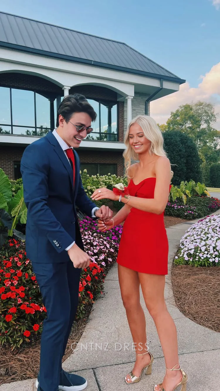 Wholesa Sheath Strapless Tight Red Homecoming Dress formal dresses Bridesmaid Dresses evening gown Prom Dress