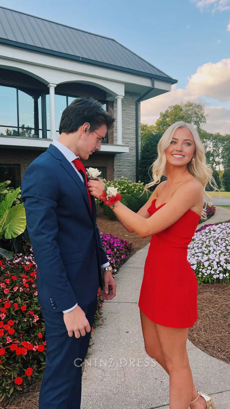 Wholesa Sheath Strapless Tight Red Homecoming Dress formal dresses Bridesmaid Dresses evening gown Prom Dress