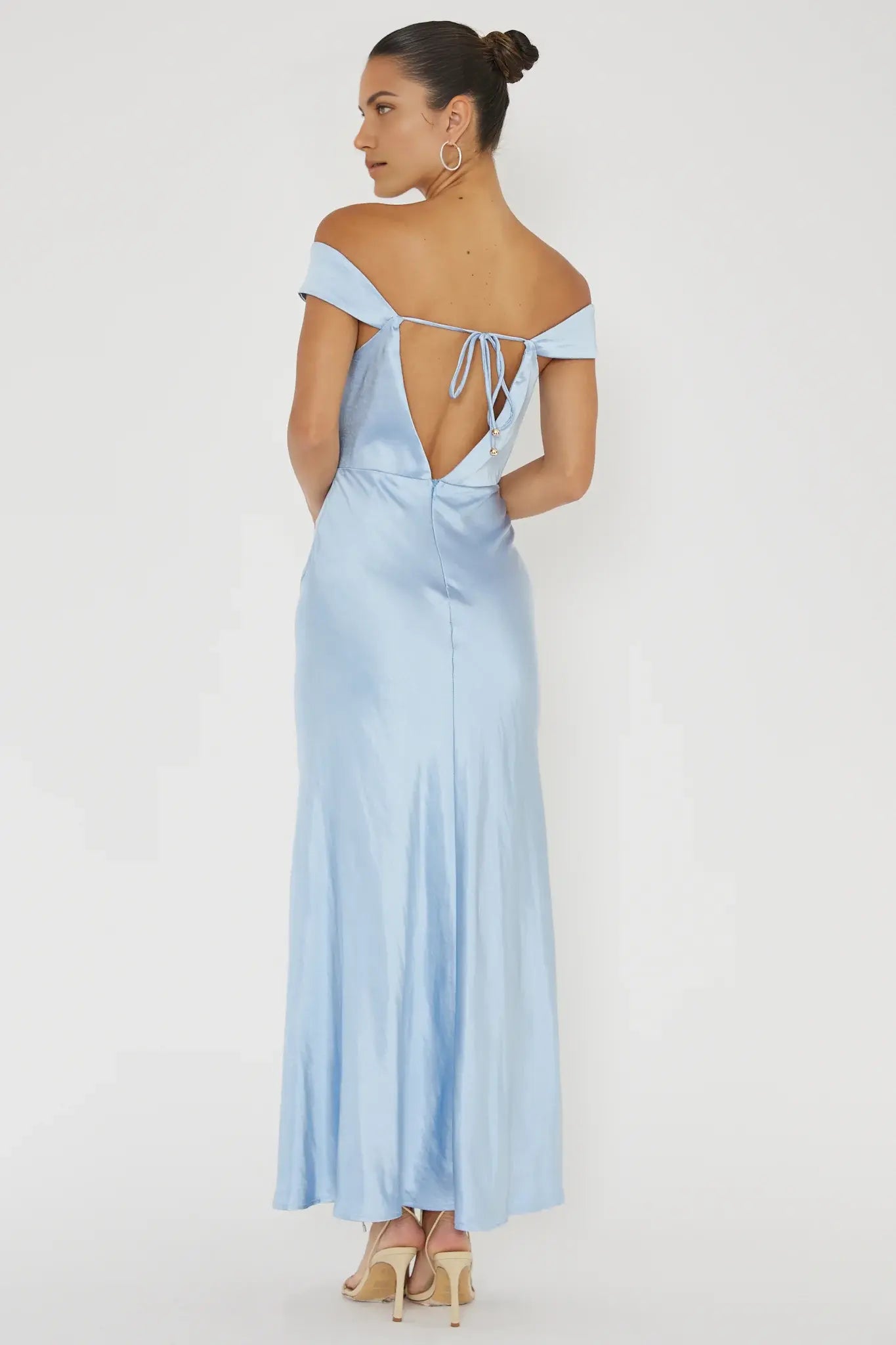 Elegant Simple Sheath Off-Shoulder Pleated Square Neck V-Back High Slit Sage Long Wedding Guest Dress Hot Sale Prom Dress