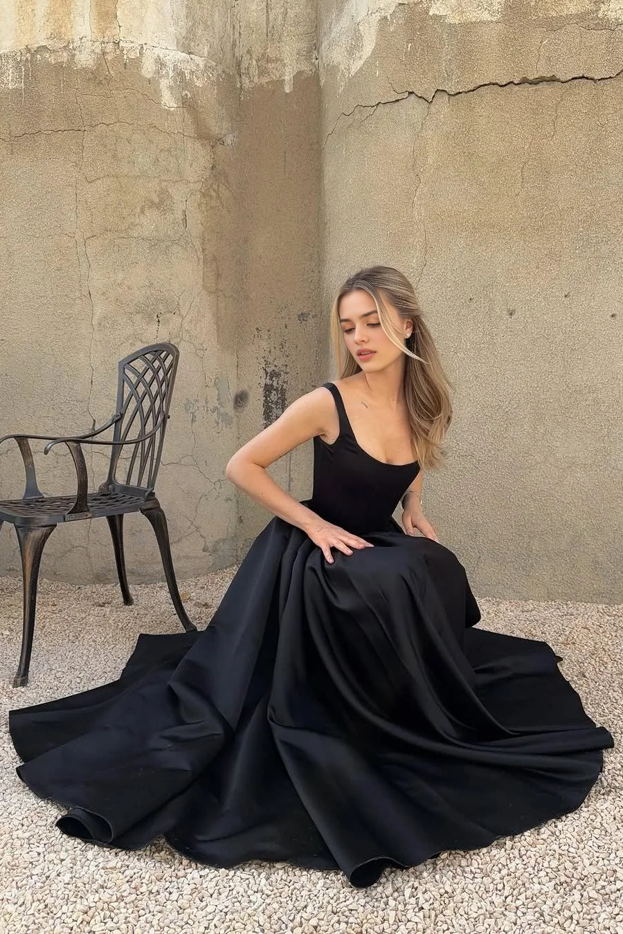 A Line Spaghetti Strap Sleeveless With Pleated Elegant Simple Evening Gowns Fashion Long Prom Dress