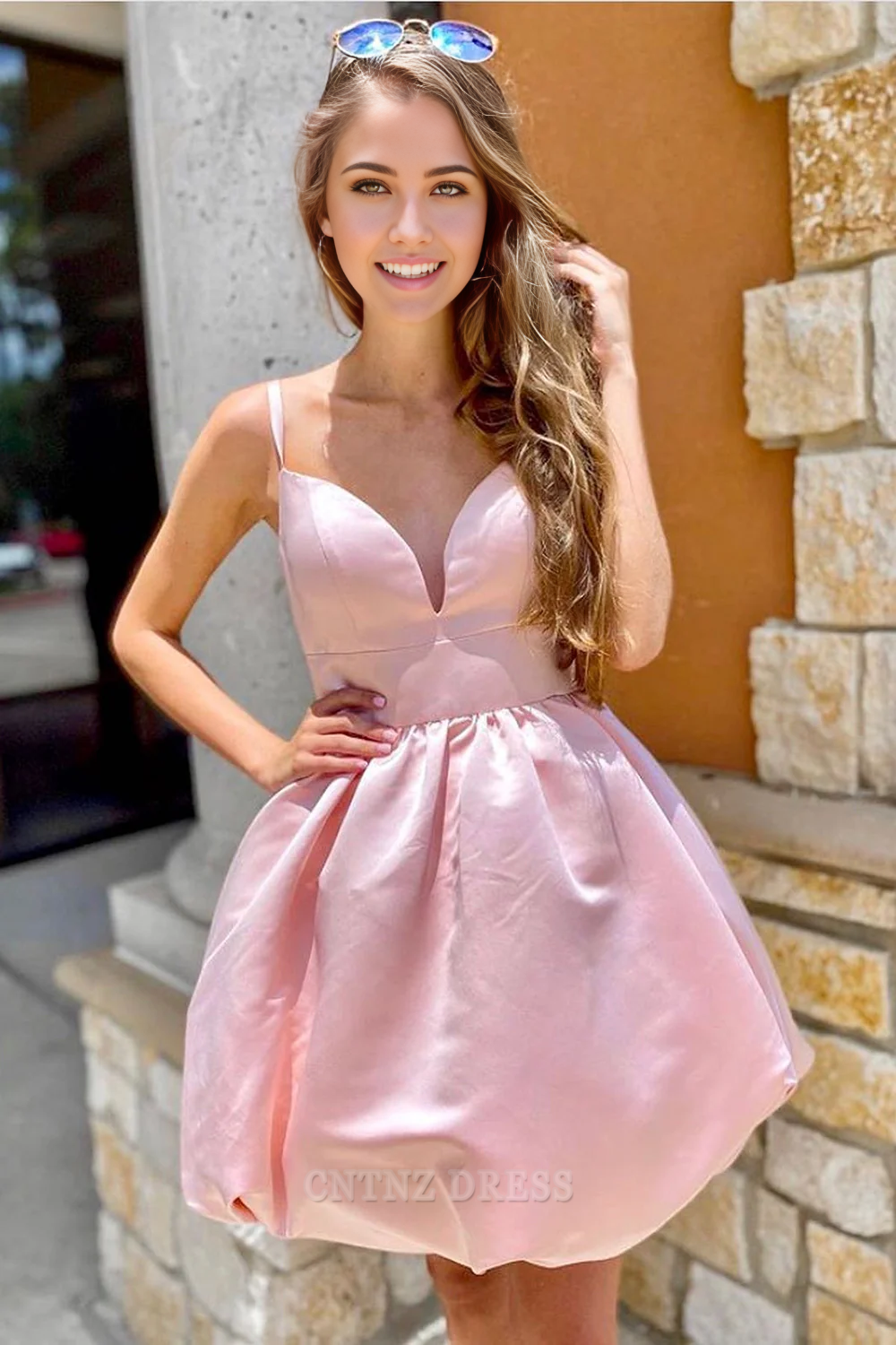 Wholesa A-line Spaghetti Straps Pink formal dresses Bridesmaid Dresses evening gown Prom Dress With Bowtie