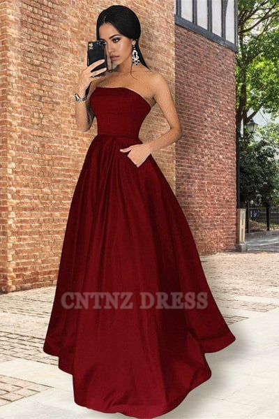 Wholesa A line Simple Strapless Burgundy formal dresses Bridesmaid Dresses evening gown Prom Dress