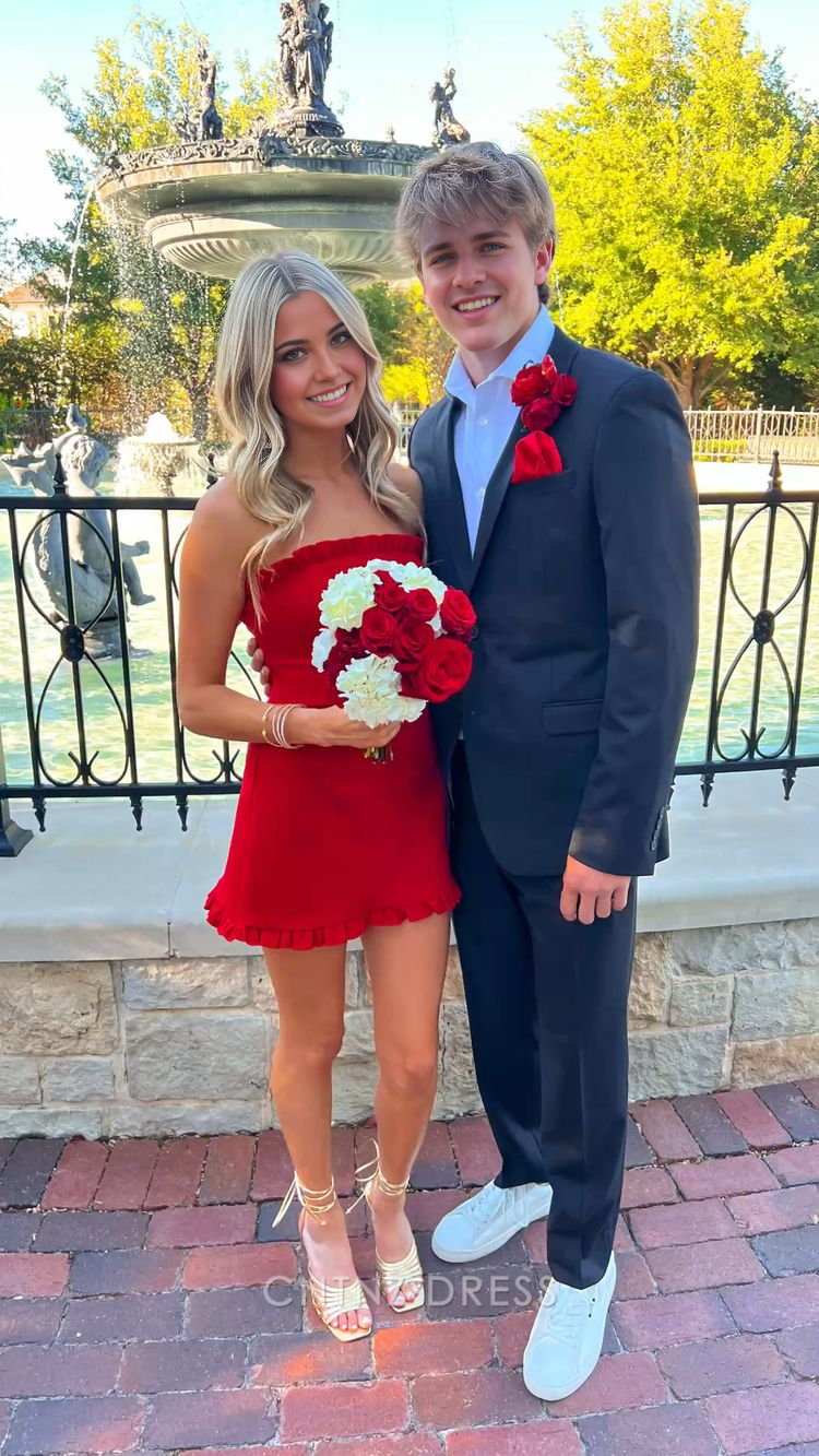 Wholesa Sheath Strapless Red Short Homecoming Dress formal dresses Bridesmaid Dresses evening gown Prom Dress