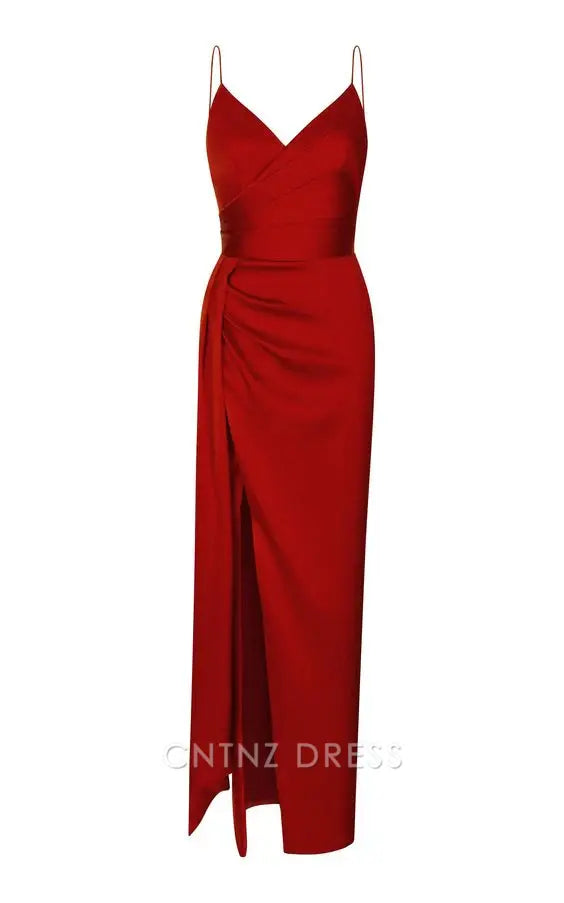 Wholesa A-Line Spaghetti Straps Ruched Sleeveless Satin formal dresses Bridesmaid Dresses evening gown Prom Dress