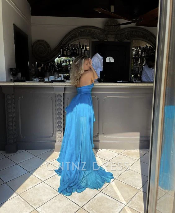 Wholesa A-line Strapless Spring Blue formal dresses Bridesmaid Dresses evening gown Prom Dress