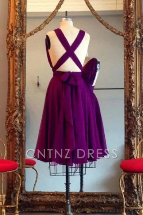 CNTNZ DRESS Hot Sale Short Prom Dress A Line V Neck Sleeveless Backless Chiffon Simple Knee Length Homecoming Dress