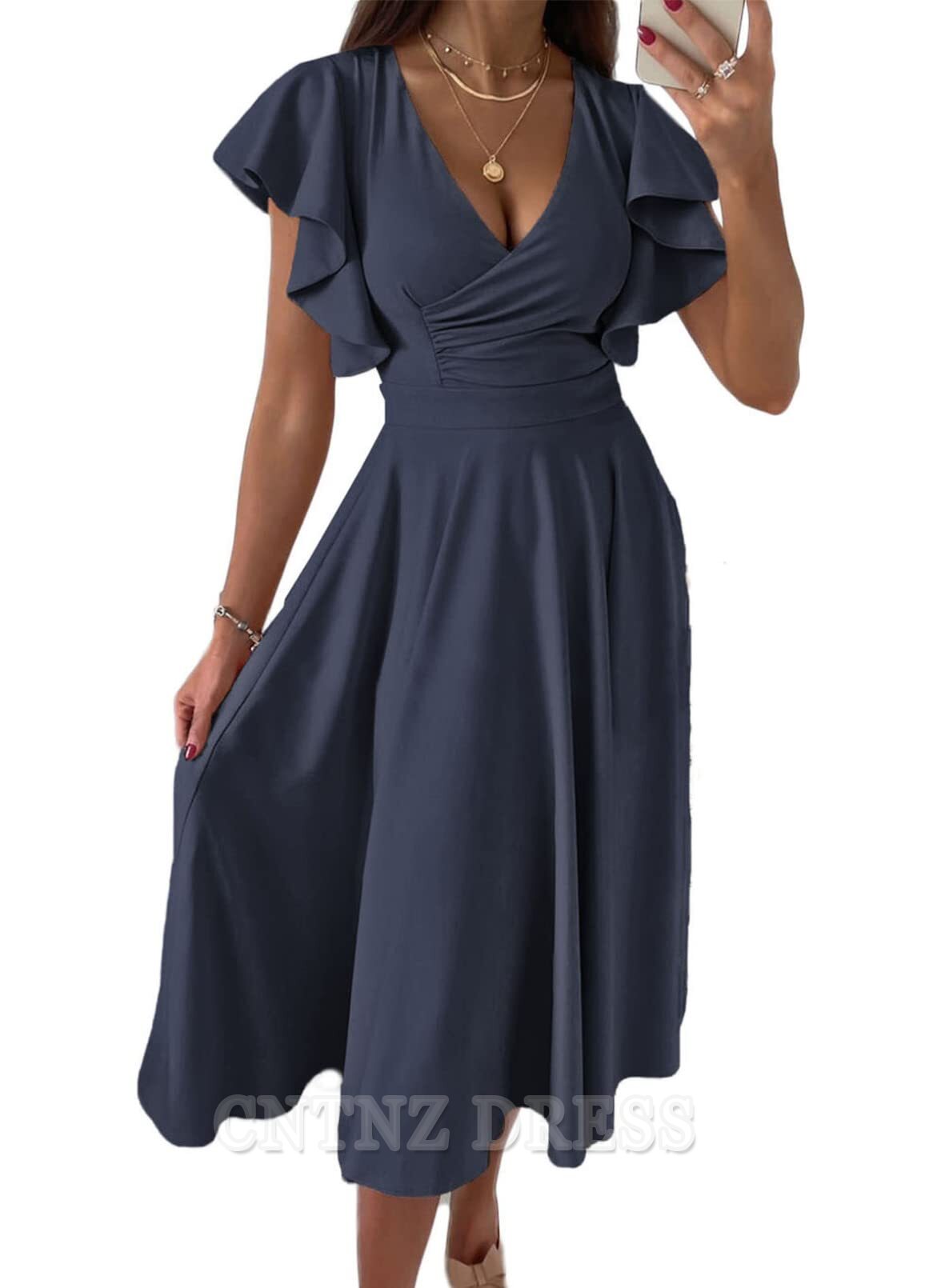 Wholesa Elegant V Neck Short Sleeve formal dresses Bridesmaid Dresses evening gown Prom Dress
