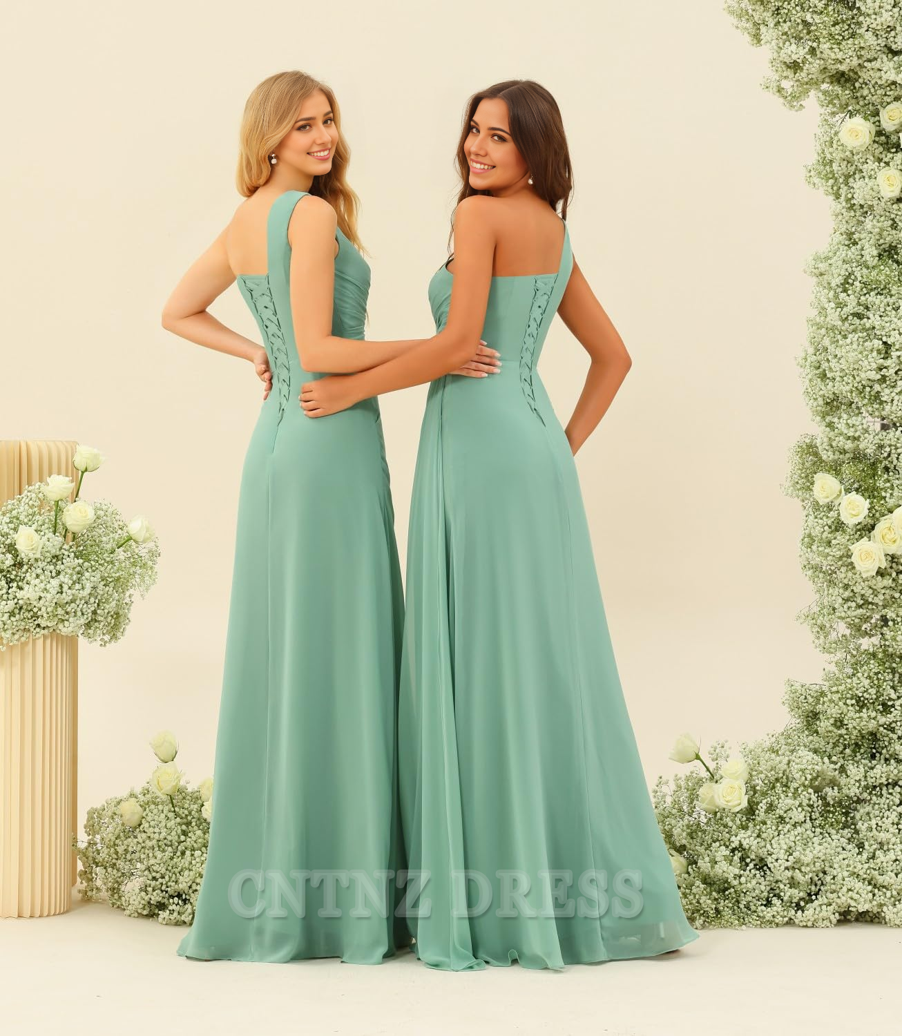 Wholesa A-line One Shoulder Ruched Waist Chiffon formal dresses Bridesmaid Dresses evening gown Prom Dress with Slit
