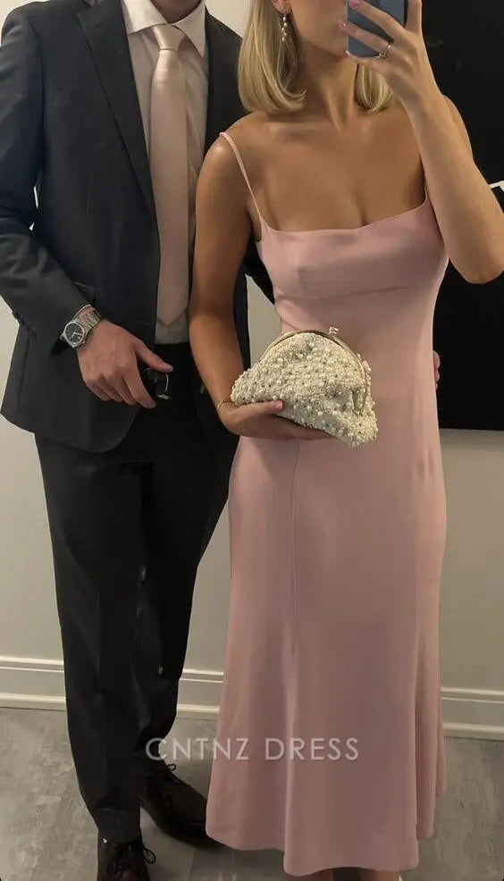 Wholesa Mermaid Spaghetti Straps Simple Pink formal dresses Bridesmaid Dresses evening gown Prom Dress