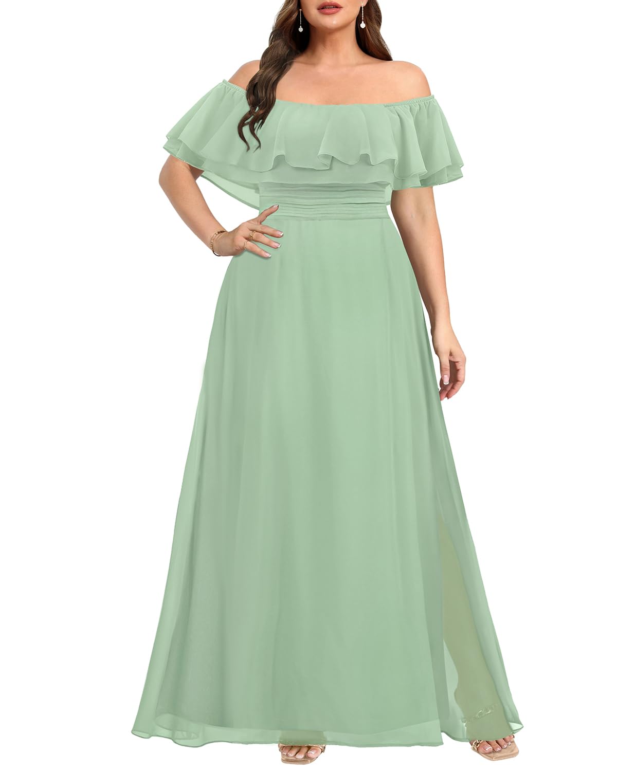Wholesa Plus Size A-line Off The Shoulder Chiffon formal dresses Bridesmaid Dresses evening gown Prom Dress