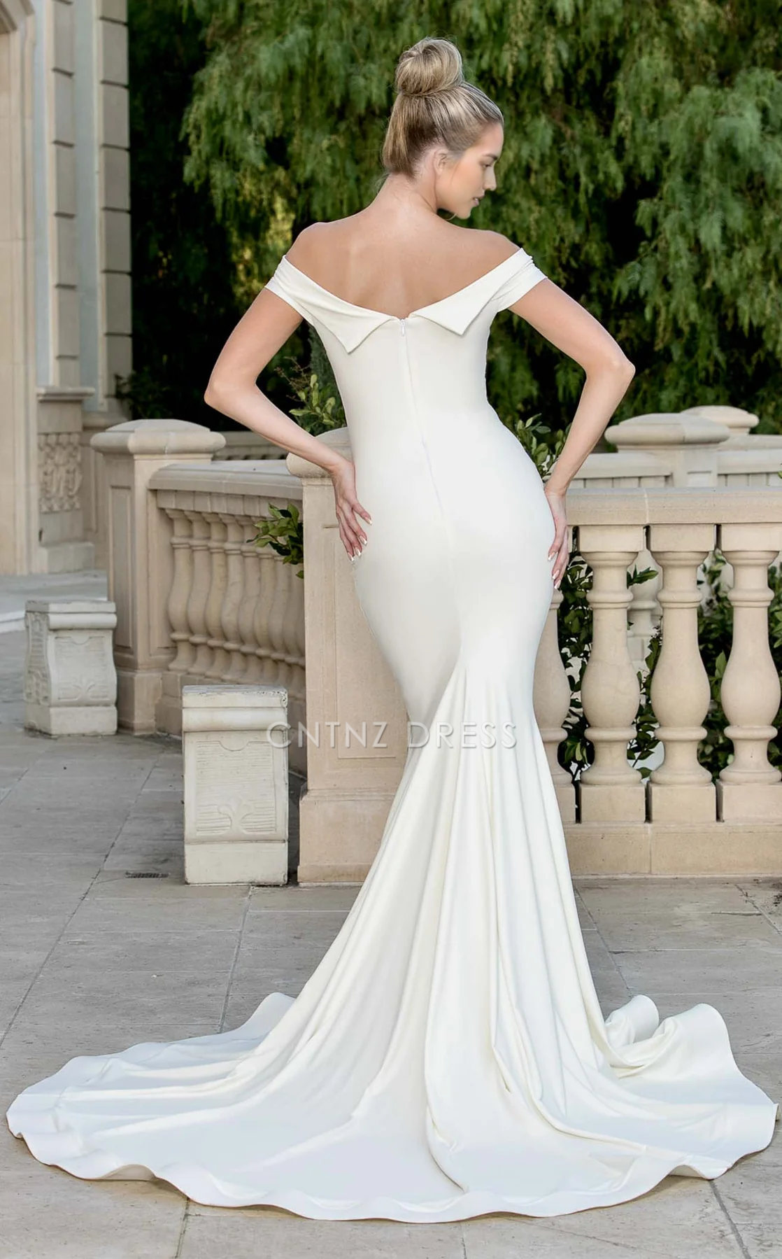 CNTNZ DRESS Charming Mermaid Off Shoulder Sleeveless Ruched Sweep Train Exquisite Hot Sale Wedding Dress