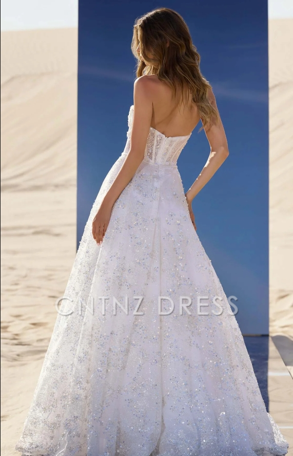 CNTNZ DRESS Luxurious Sequin A Line Off-Shoulder Sweetheart Backless Sparkle Hot Sale Wedding Dress