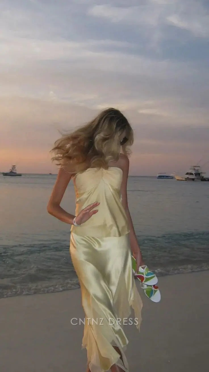 Wholesa Two Piece Elegant Yellow formal dresses Bridesmaid Dresses evening gown Prom Dress