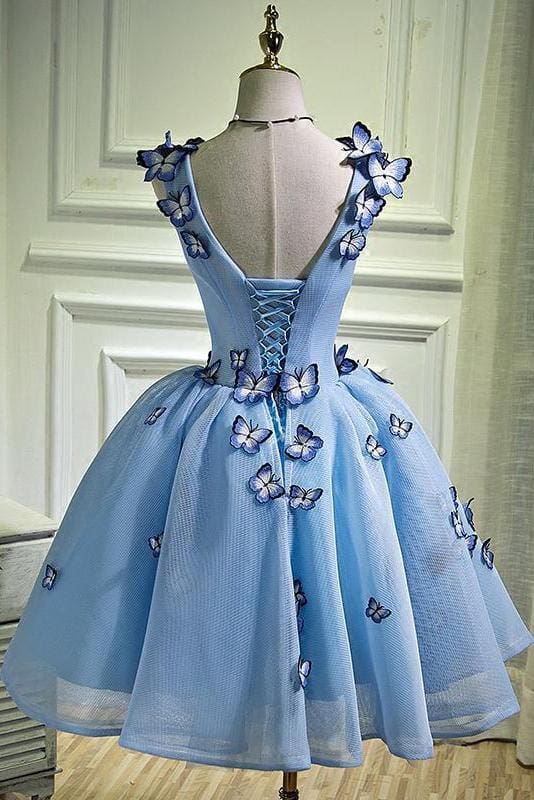 CNTNZ DRESS Hot Sale Homecoming Dress A Line V Neck Sleeveless Butterfly Flowers Exquisite Short Prom Dress