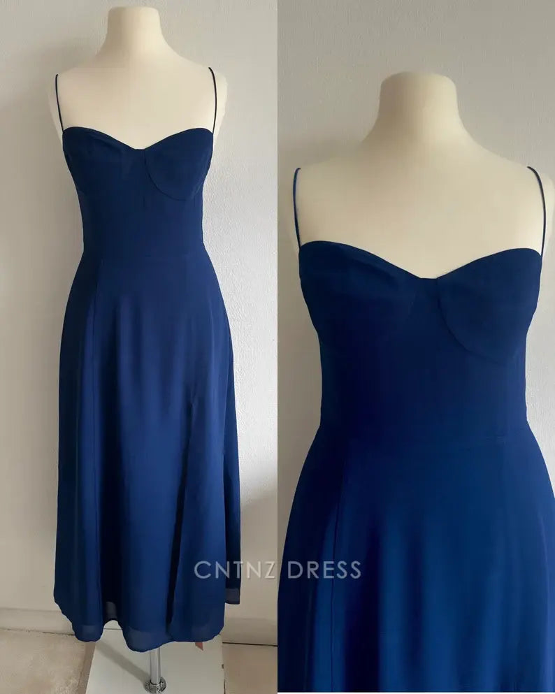 Wholesa A-line Simple Spaghetti Straps Green Slit formal dresses Bridesmaid Dresses evening gown Prom Dress