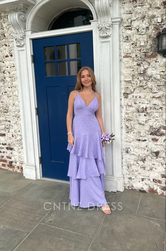 Wholesa A-line Spring V Neck Lilac formal dresses Bridesmaid Dresses evening gown Prom Dress