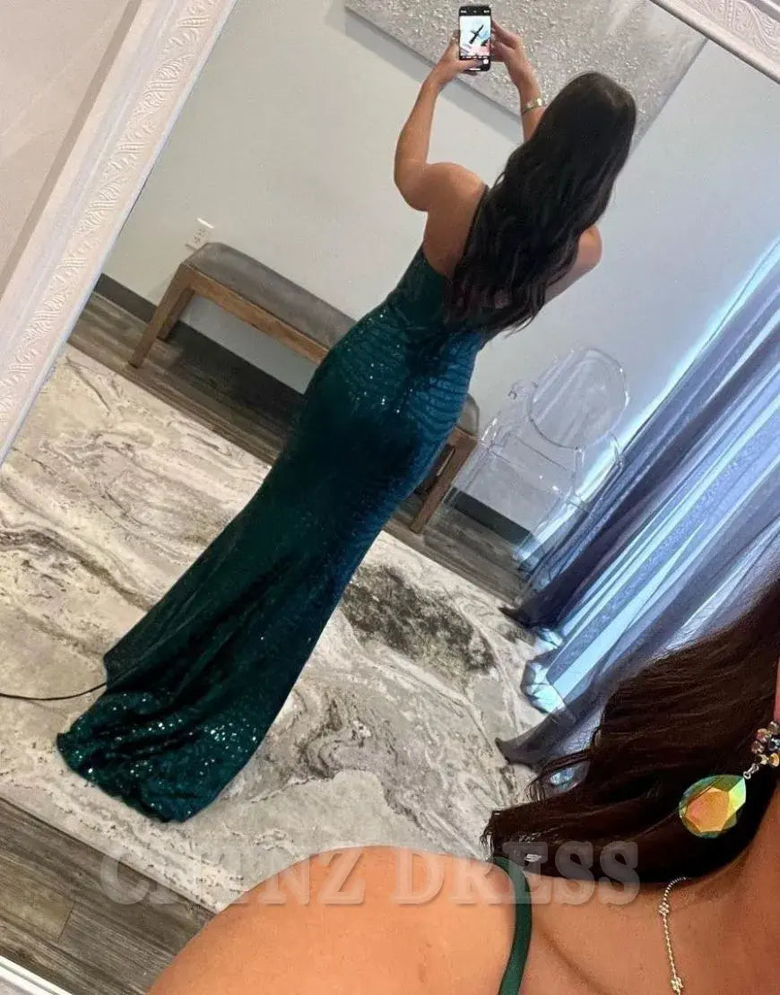 Wholesa Mermaid Spaghetti Straps Long Sequin formal dresses evening gown Prom Dress