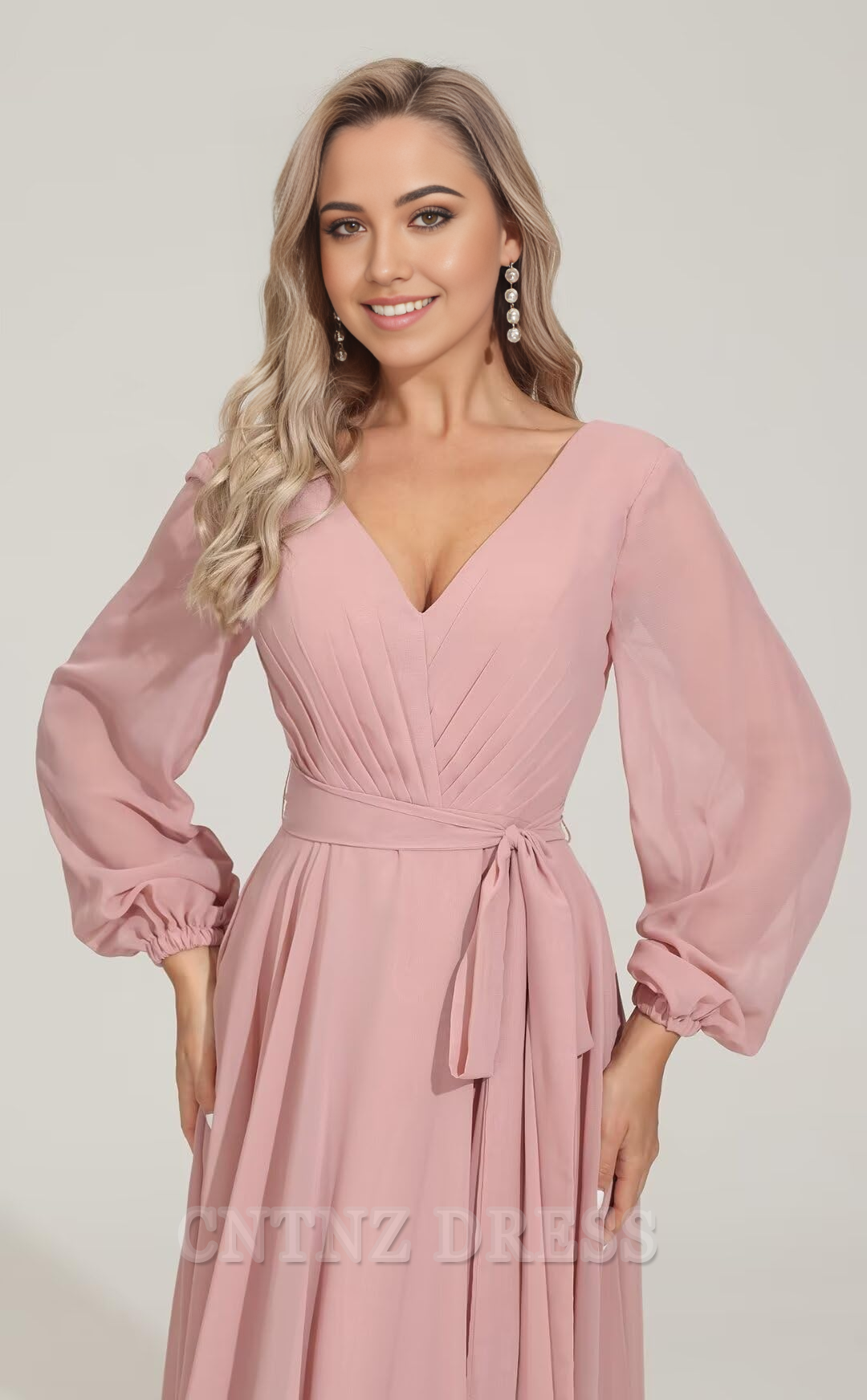 Wholesa A-line V Neckes Long Sleeve Chiffon formal dresses Bridesmaid Dresses evening gown Prom Dress