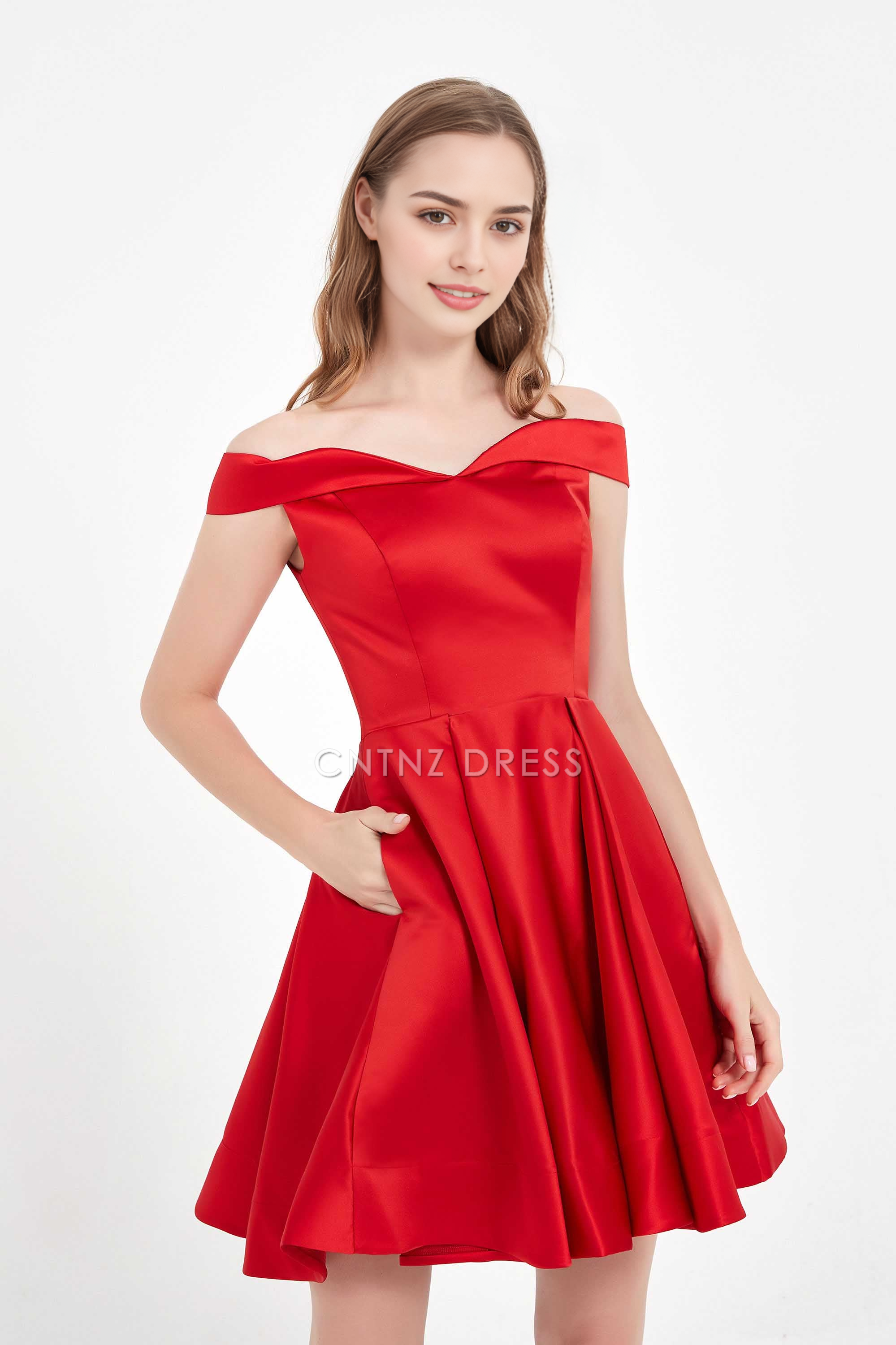 CNTNZ DRESS Fashion Elegant A Line Off the Shoulder Sweetheart Simple Temperament Short Dress Hot Sale Homecoming Dress
