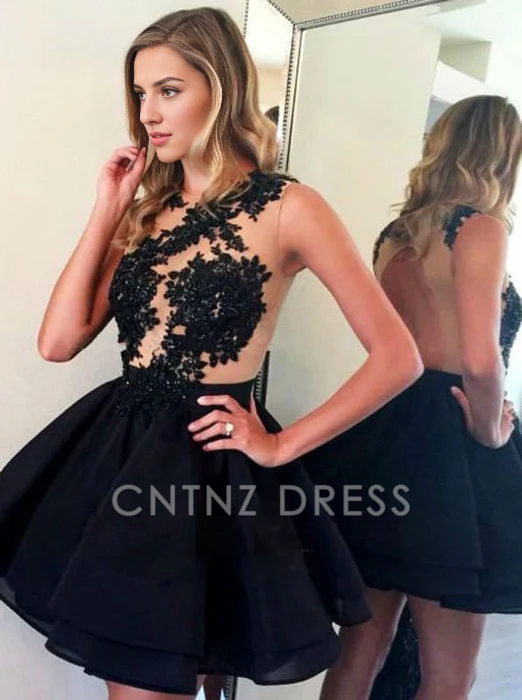 CNTNZ DRESS Hot Sale Short Prom Dress A-line Chiffon Backless Cocktail Dress Lace Appliques Charming Homecoming Dress
