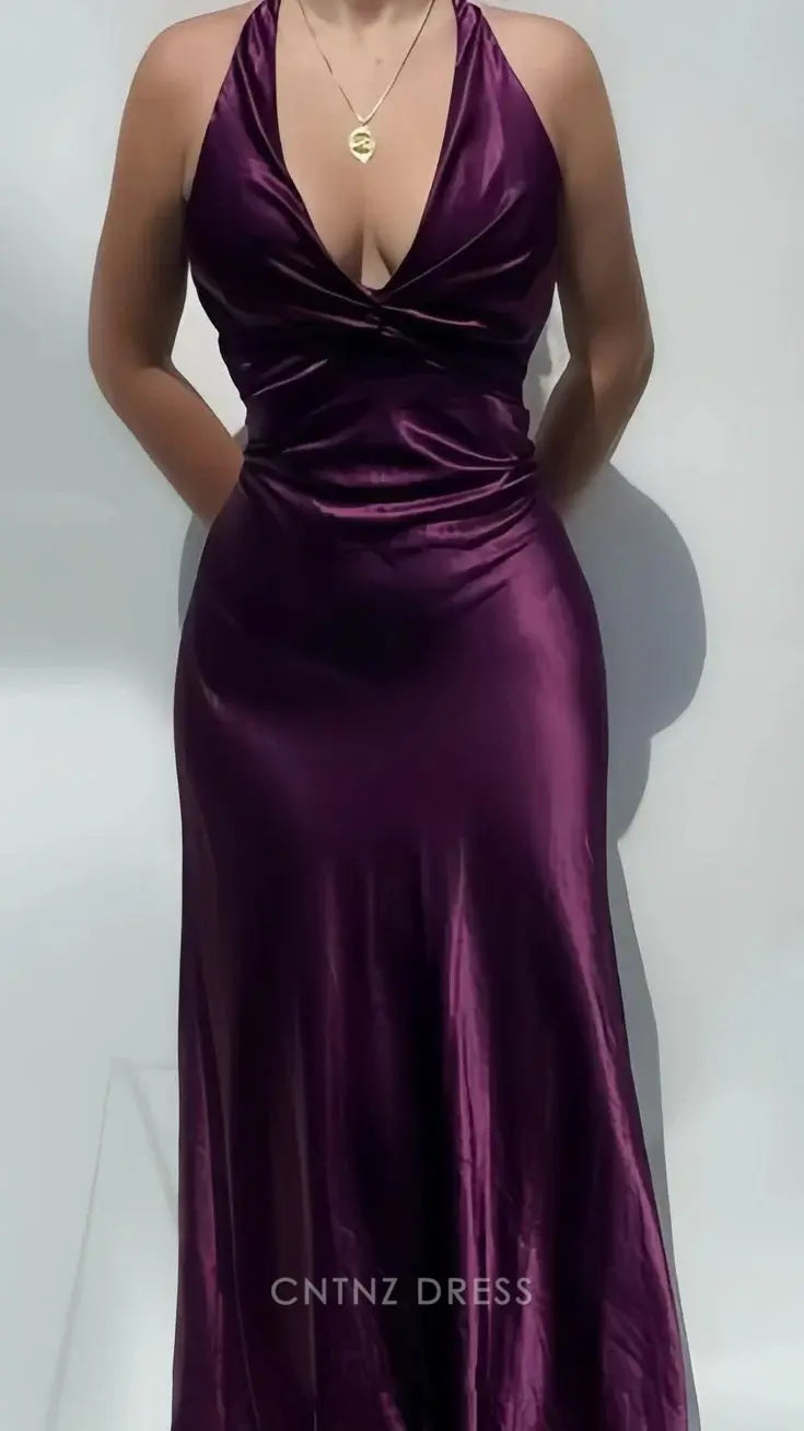Wholesa Sheath Sexy V Neck Satin formal dresses Bridesmaid Dresses evening gown Prom Dress