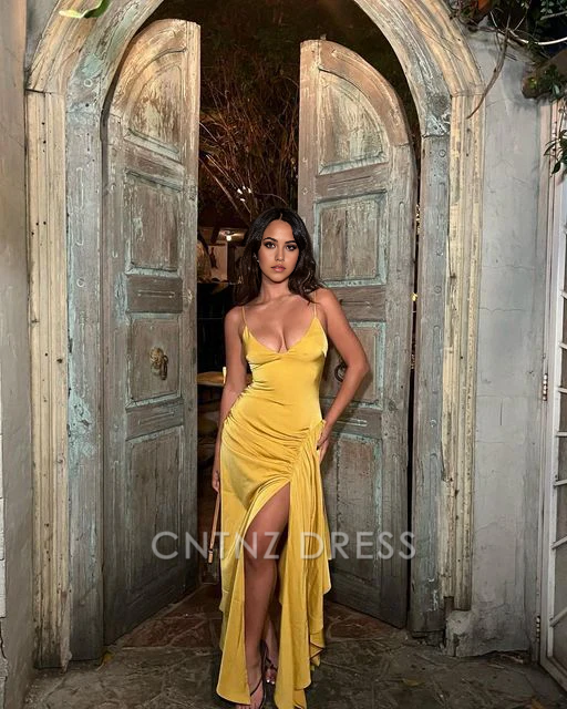 Wholesa Sheath Spaghetti Straps V Neck Sexy formal dresses Bridesmaid Dresses evening gown Prom Dress With Split