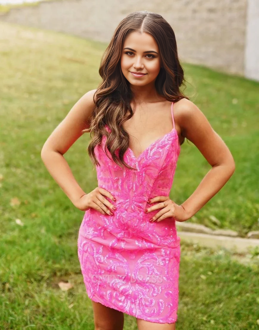 Wholesa Sheath Spaghetti Straps Short Bodycon Fuchsia formal dresses Bridesmaid Dresses evening gown Prom Dress Homecoming Dress