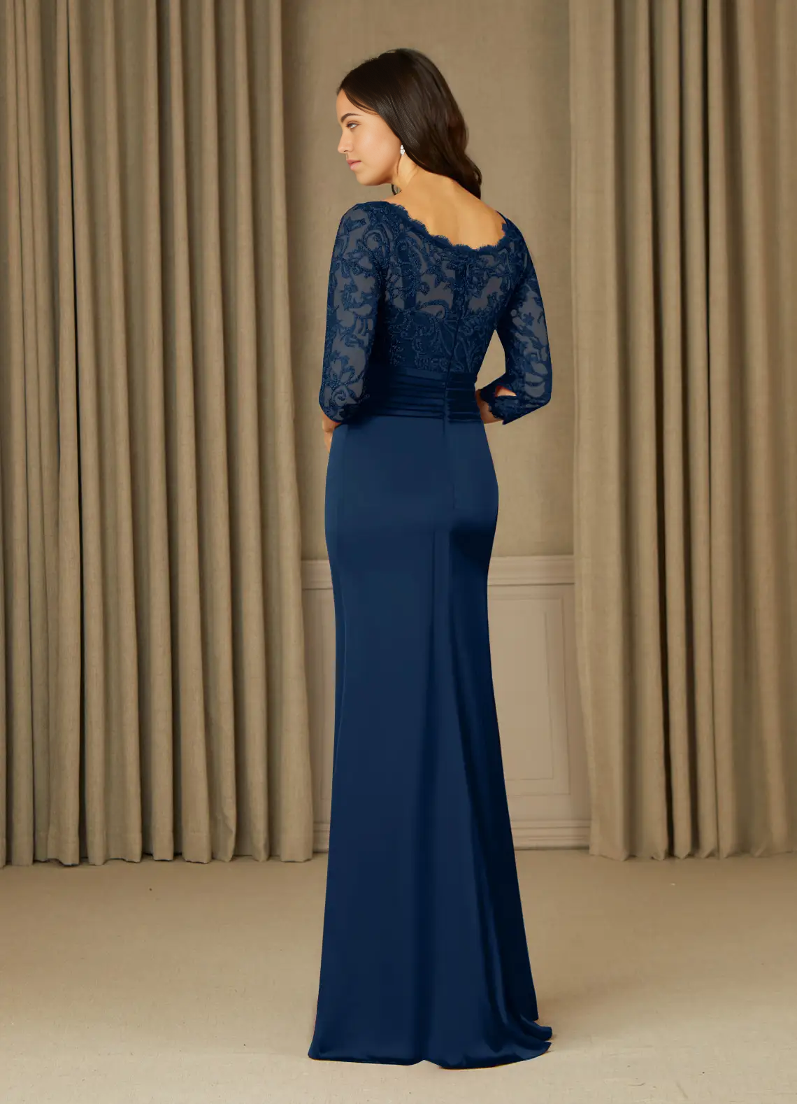 Wholesa Mermaid Lace Dark Navy 3/4 Length Sleeve formal dresses evening dress Mother of the Bride Dresses