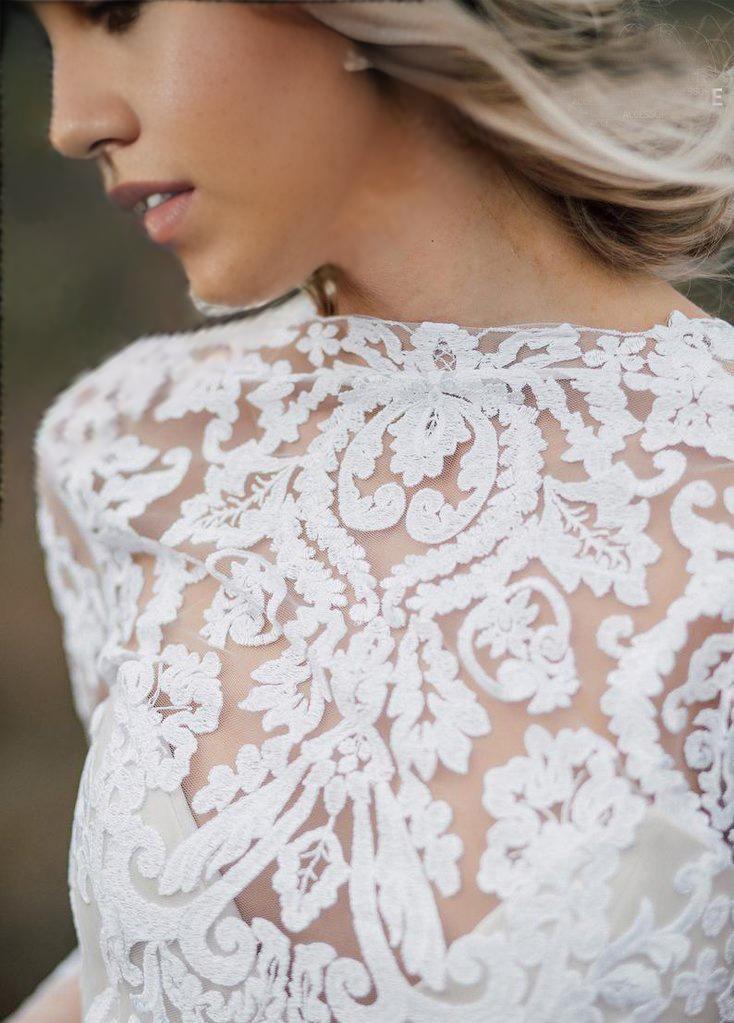 Wholesa Boho A-line V Back Bridal Lace Gown Separates Wedding Dress