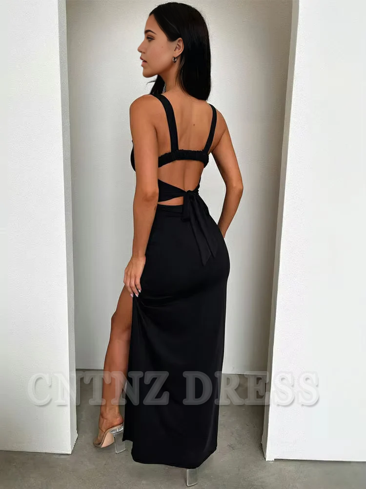 Wholesa Elegant V-Neck Sleeveless Sexy Long Backless Bodycon High Split formal dresses Bridesmaid Dresses evening gown Prom Dress
