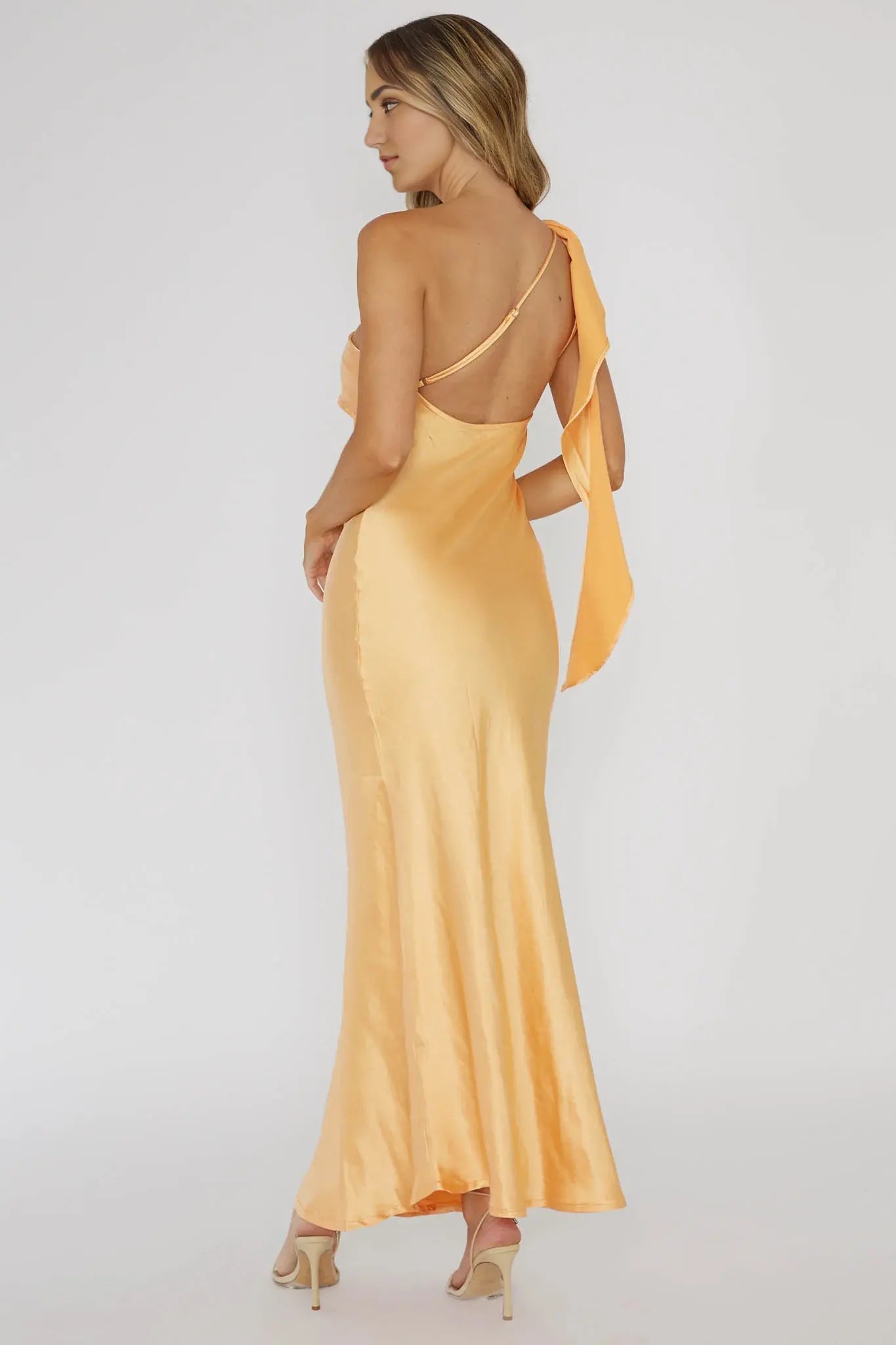 Elegant Sheath One Shoulder Adjustable Straps Ribbon Backless Satin Simple Long Wedding Guest Dress Hot Sale Prom Dress