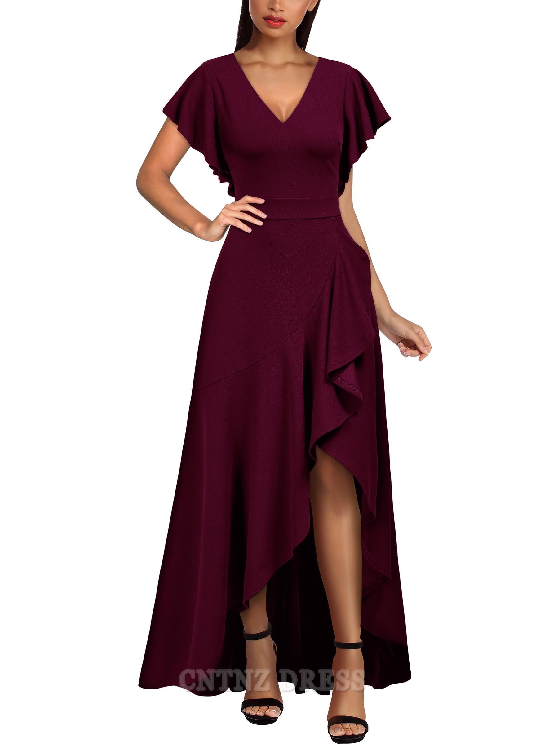 Wholesa A-line V Neck Ruffle Split formal dresses Bridesmaid Dresses evening gown Prom Dress