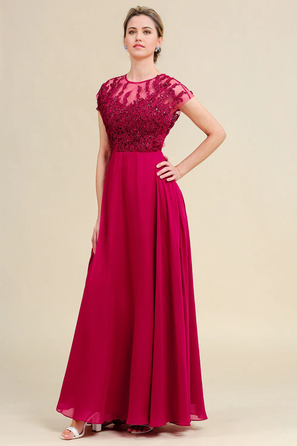 Wholesa A-Line Chiffon Mother of the Bride Dress with Lace