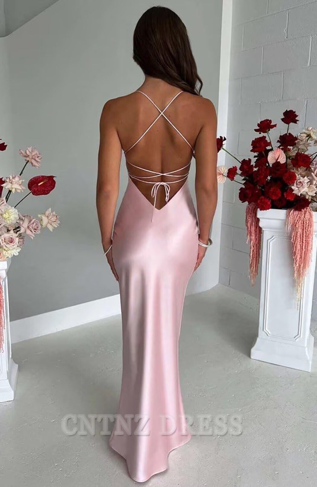 Wholesa Sheath V-Neck Spaghetti Straps Slit Satin Long formal dresses Bridesmaid Dresses evening gown Prom Dress