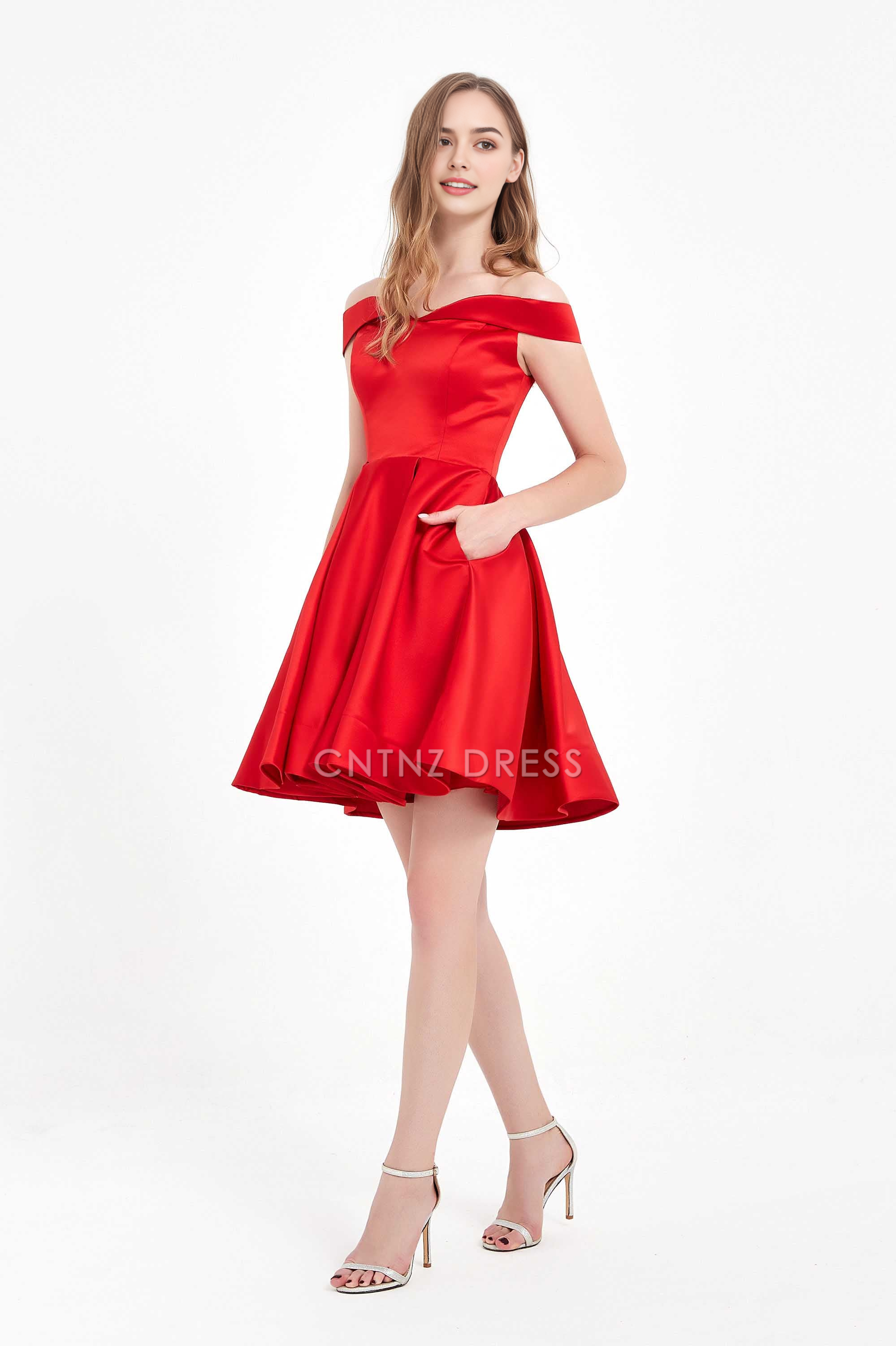 CNTNZ DRESS Fashion Elegant A Line Off the Shoulder Sweetheart Simple Temperament Short Dress Hot Sale Homecoming Dress
