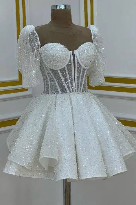 CNTNZ DRESS Hot Sale Homecoming Dress Fashion Sequin A Line Sweetheart Puff Sleeves Backless Sparkle Short Prom Dress Short Dress
