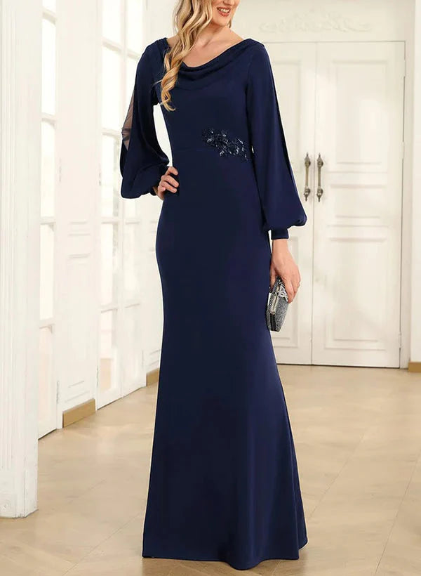 Wholesa Sheath Cowl Neck Long Sleeves Floor-Length Mother Of The Bride Dresses