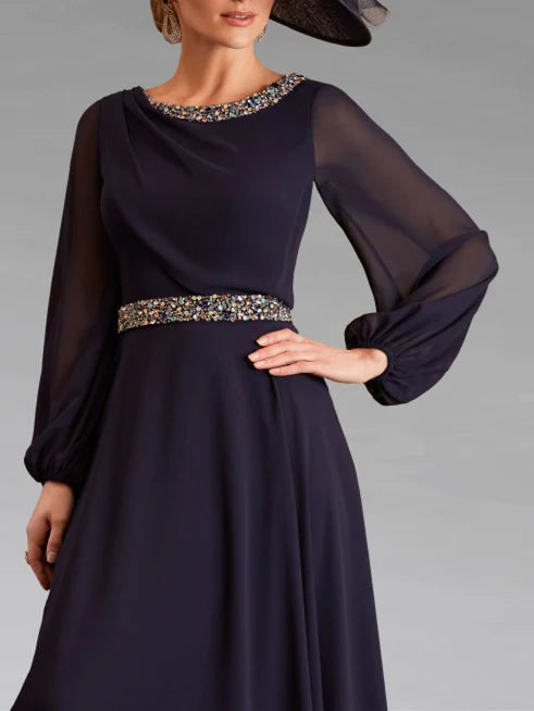 Wholesa A-Line Neck Long Sleeves Tea-Length Mother Of The Bride Dresses