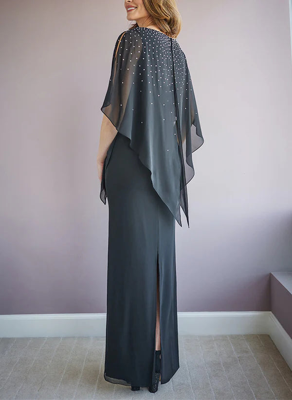 Wholesa Sheath Scoop Neck Half Sleeves Floor-Length Mother Of The Bride Dresses