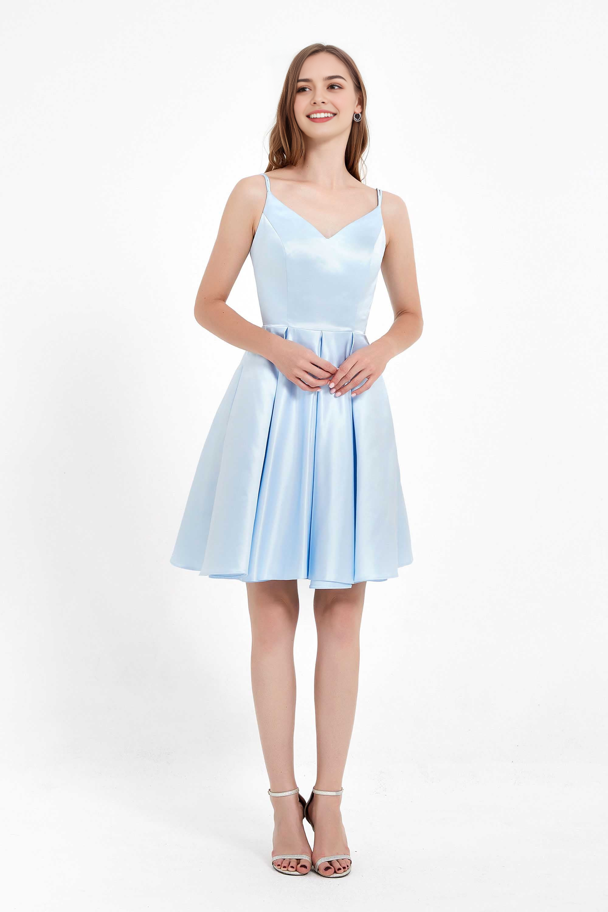 CNTNZ DRESS Elegant A Line V Neck Spaghetti Strap Backless Princess Short Simple Dress Hot Sale Homecoming Dress