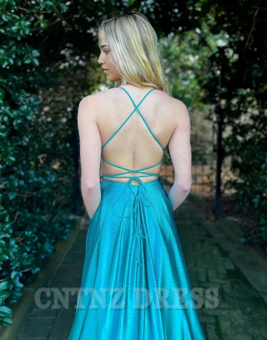 Wholesa A-Line Spaghetti Straps Corset Back formal dresses evening gown Prom Dress With Split