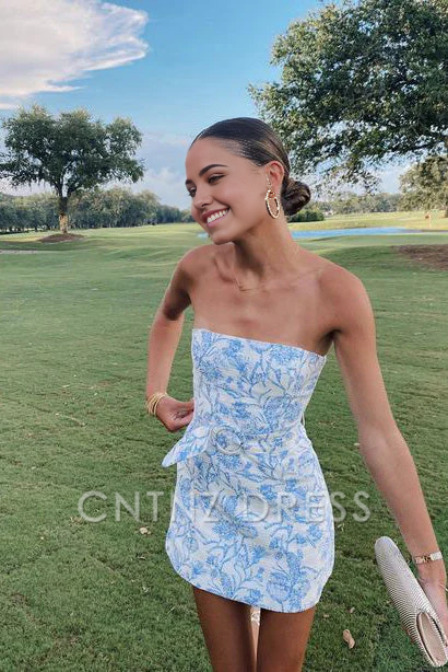 Wholesa Sheath Strapless Blue Short Homecoming Dress formal dresses Bridesmaid Dresses evening gown Prom Dress