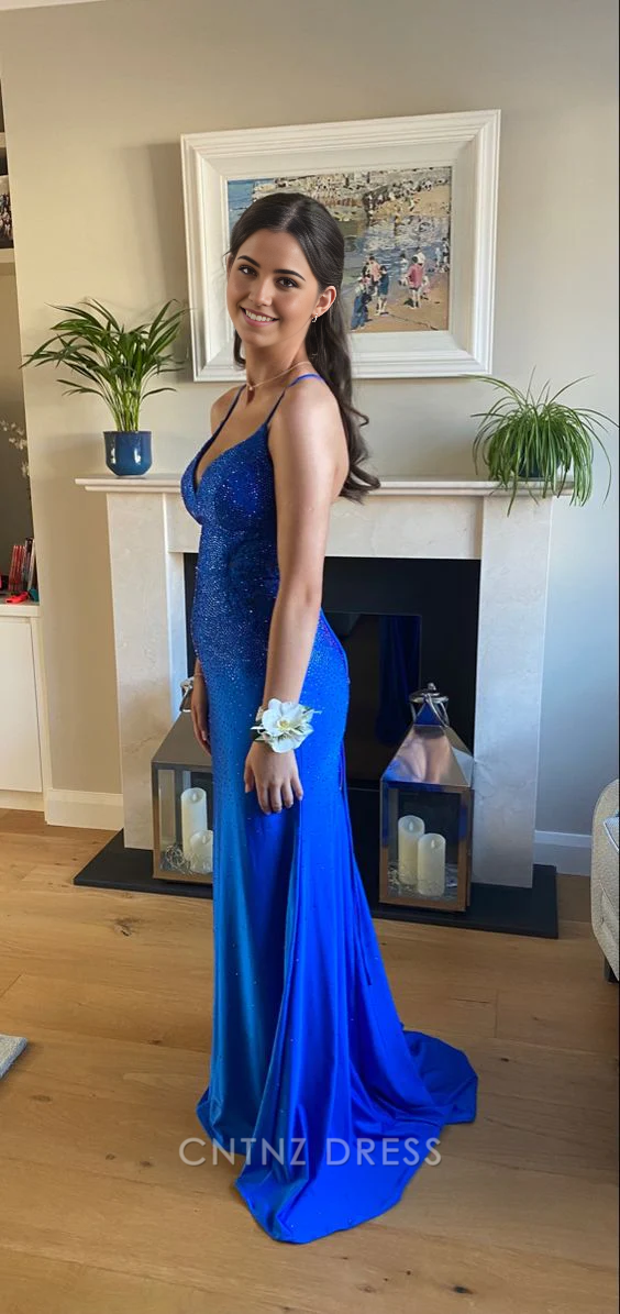Wholesa Mermaid V-Neck Spaghetti Straps Royal Blue Long formal dresses Bridesmaid Dresses evening gown Prom Dress