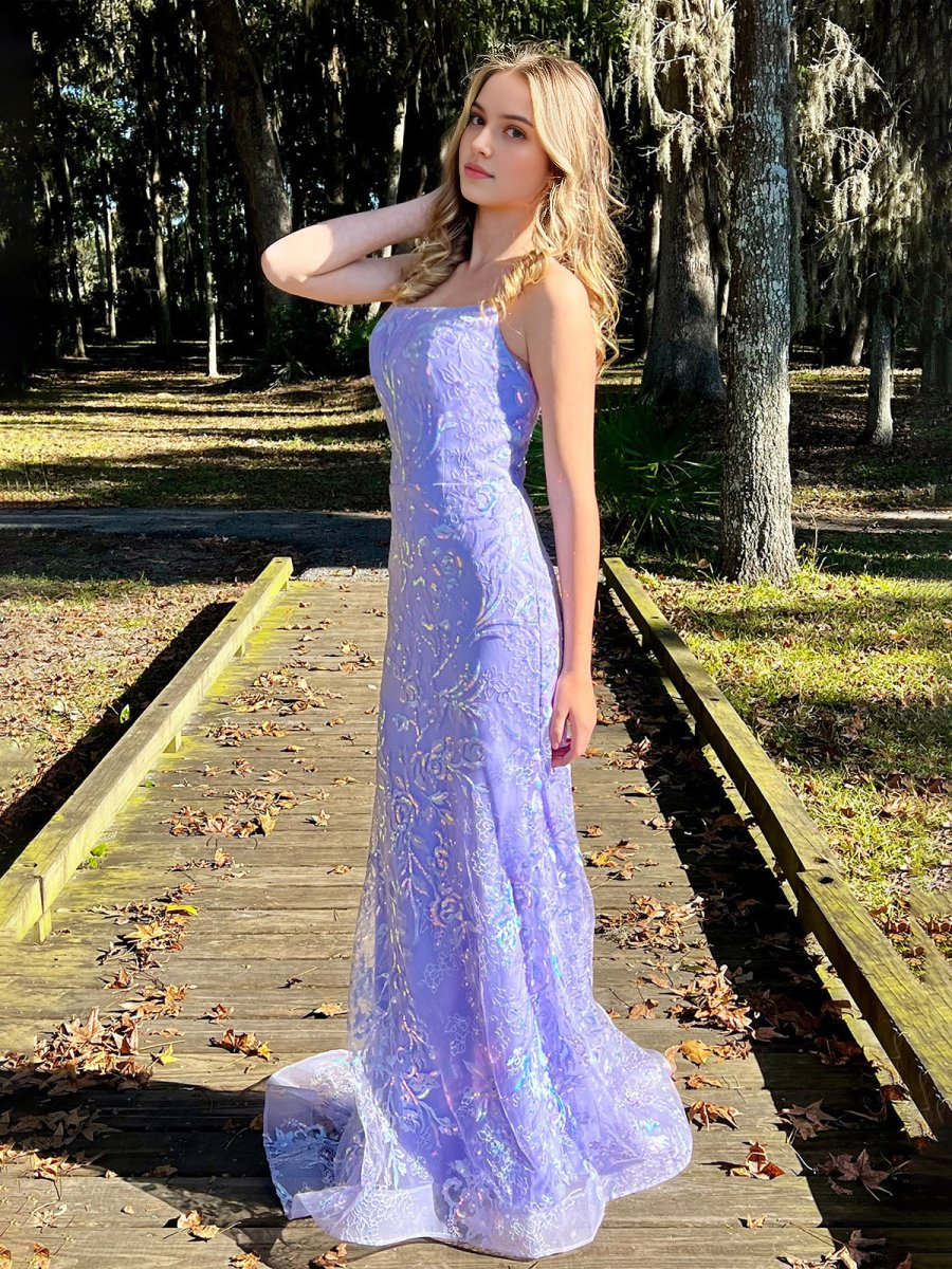 Sparkle Formal Women's Dresses Lilac Lace Sequin Mermaid Spagehtti Straps Sleeveless Backless Bargain Long Prom Dress