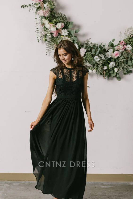 Wholesa A-line Elegant Lace Black formal dresses Bridesmaid Dresses evening gown Prom Dress