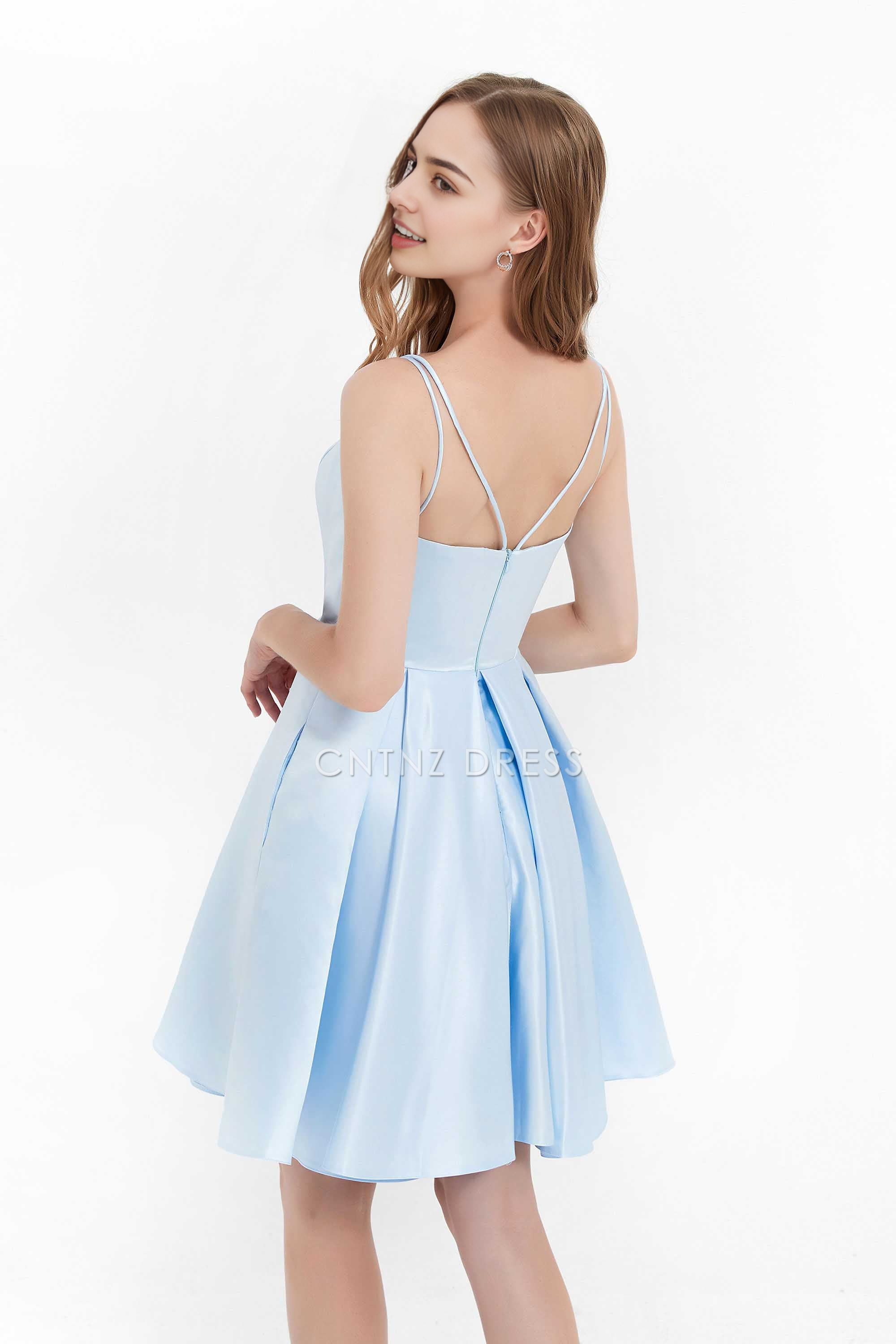CNTNZ DRESS Elegant A Line V Neck Spaghetti Strap Backless Princess Short Simple Dress Hot Sale Homecoming Dress