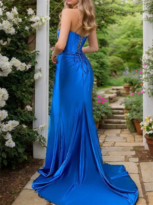 Wholesa Sheath Strapless Floor-Length Prom Dresses
